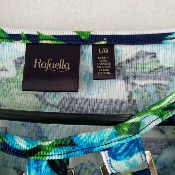 Rafaella Size L Black/White Stripe Cut Out Floral Top - Picture 2 of 16